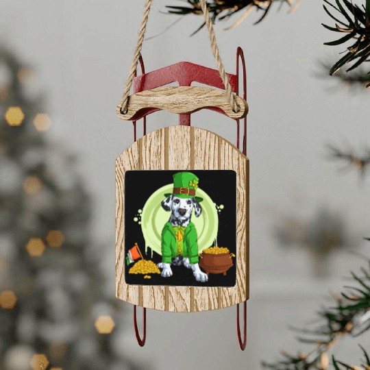Dalmatian Puppy, Irish Flag, Gold, Shamrock Dog St Sled Ornaments