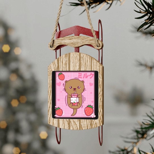 Kawaii Sea Otter Strawberry Milk Shake Otaku Sled Ornaments