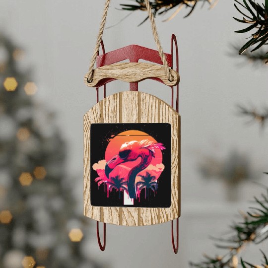 Retro Sunset Pink Flamingo Summer Design Flamingo Sled Ornaments