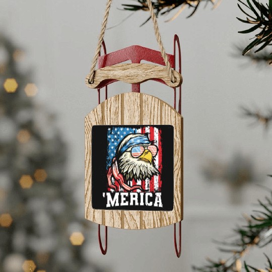 4th of July Bald Eagle USA Flag Patriotic Merica Sled Ornaments