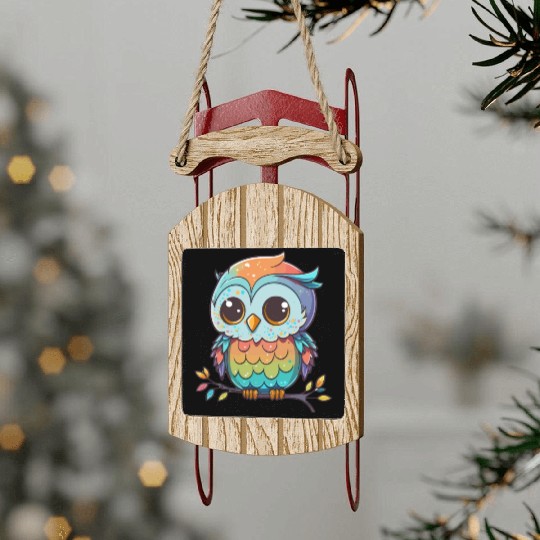 Kawaii colorful owl Sled Ornaments