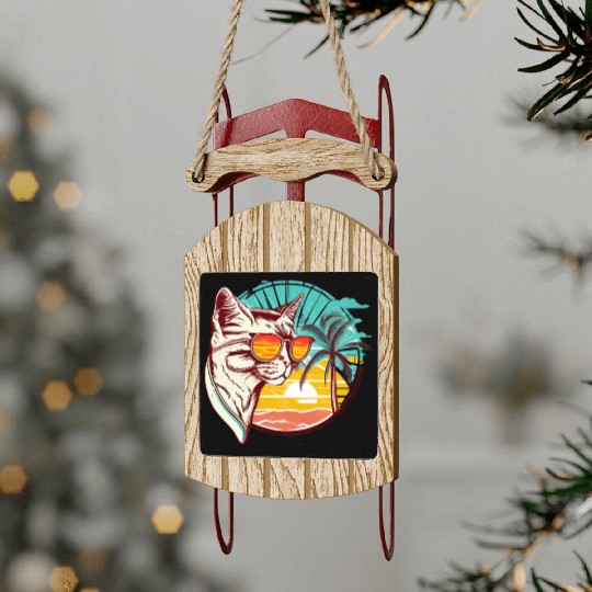 Retro Cat Vintage Sunset 80s 90s Sunglasses Party Sled Ornaments