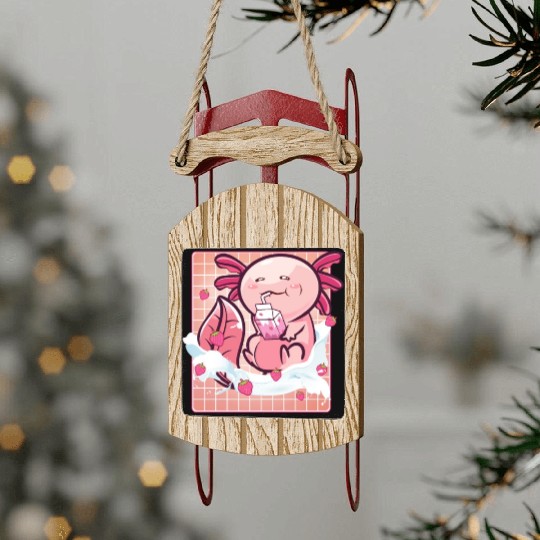 Kawaii Axolotl Strawberry Milk Shake Funny Sushi Sled Ornaments