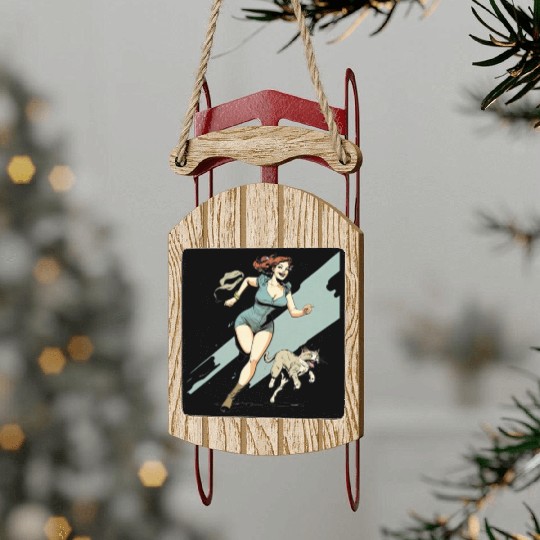 cat mom : A Woman and Her Cat on the Run Sled Ornaments
