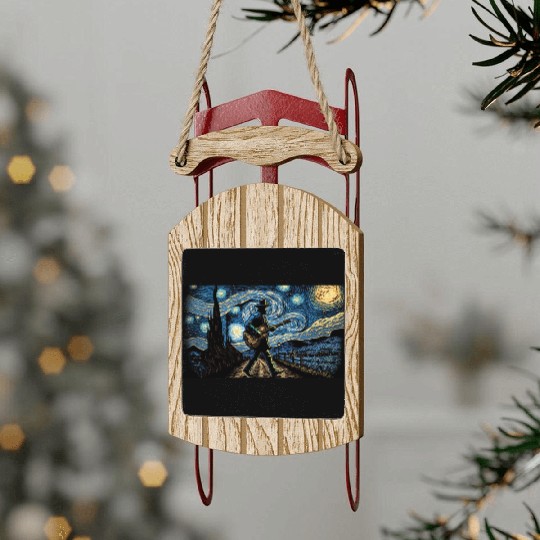 man walking with a guitar van gogh style Sled Ornaments
