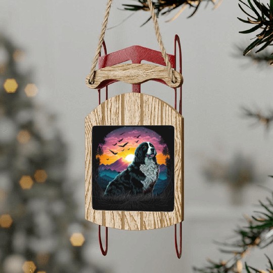 Bernese Mountain Dog with Mountain Sunrise view Sled Ornaments