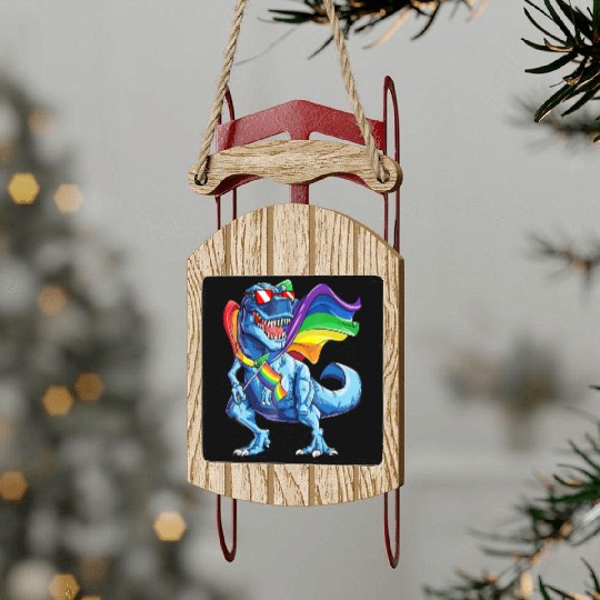 Dinosaur gay pride flag lgbt lesbian bisexual Sled Ornaments