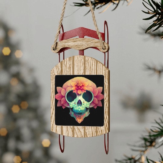 Floral Skull Candy Sled Ornaments