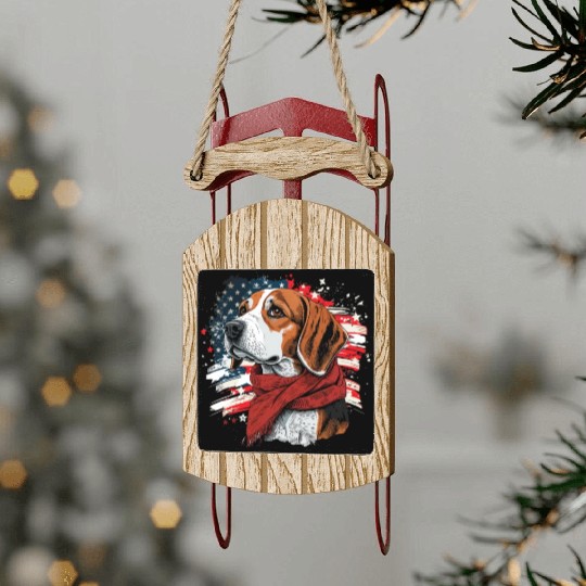 America USA Flag 4th Of July American Dog Lover Sled Ornaments