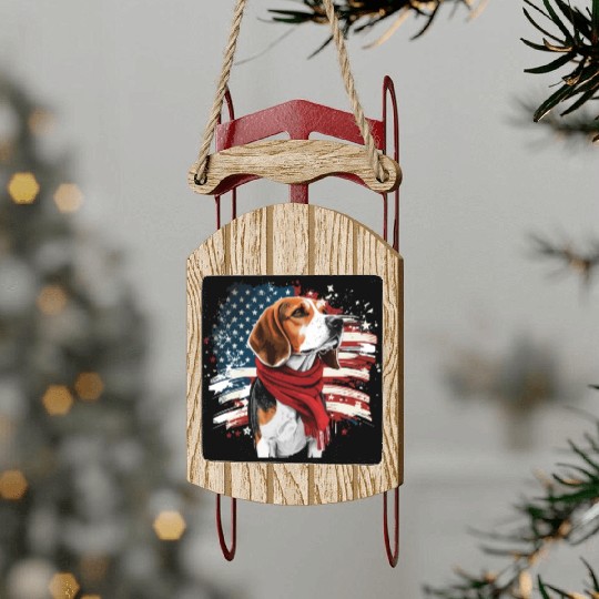 America USA Flag 4th Of July American Dog Lover Sled Ornaments