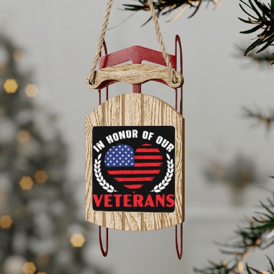 Patriotic Veteran USA Flag American Memorial Day Sled Ornaments