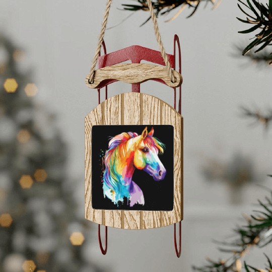 Watercolor Horse Pony Colorful Pet Ponys Lover Sled Ornaments