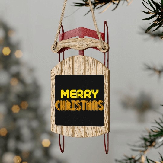Merry Christmas Yellow Neon Colors Sled Ornaments
