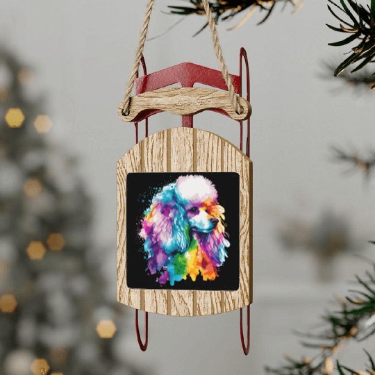 Watercolor Poodle Colorful Pet Poodles Dog Lover Sled Ornaments