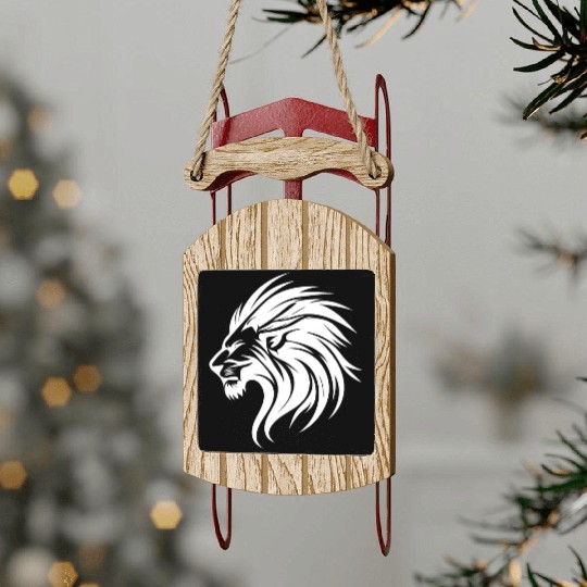 Evil Lion With Mane Tattoo Portrait Sled Ornaments
