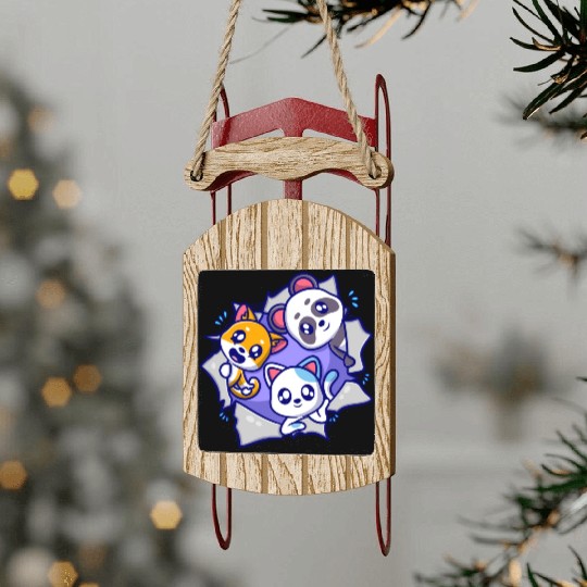 cute animal cartoon icon illustration Sled Ornaments