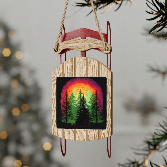 Forest sunrise sunset nature trees Sled Ornaments