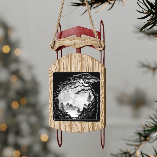 Japanese Mountain Landscape Gothic Full Moon Fores Sled Ornaments