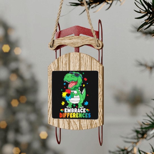 Embrace Differences TRex Dinosaur Autism Awareness Sled Ornaments