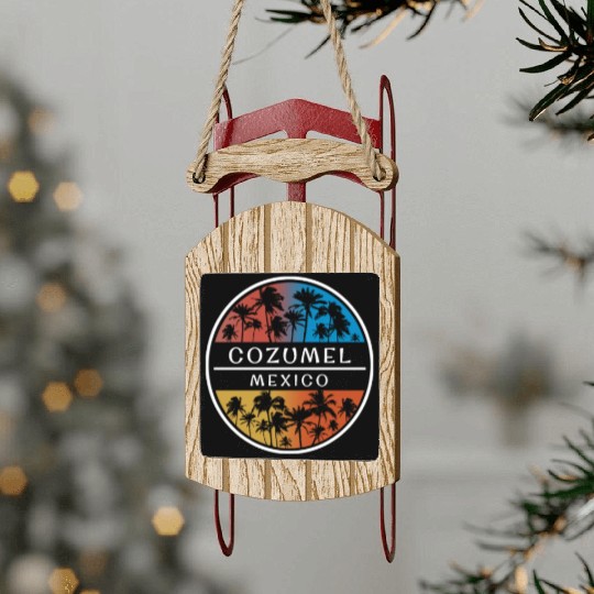 Cozumel Mexico Stylish Vacation Souvenir Palm Tree Sled Ornaments