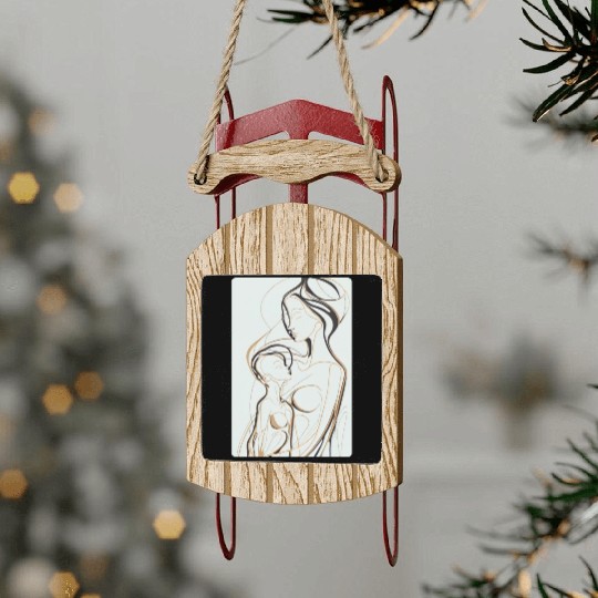 Black, Gold & White Abstract Mother & Daughter Sled Ornaments
