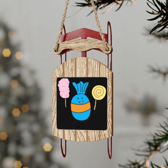 Cute Candy Holding Lollipop And Cutton Candy Sled Ornaments
