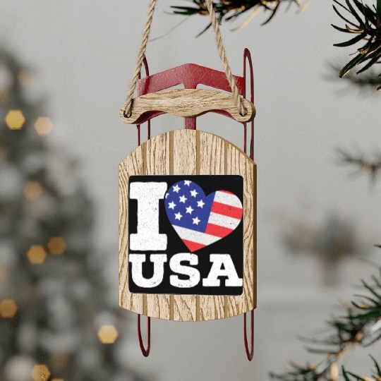 Patriotic America I Love USA Flag 4th Of July Sled Ornaments