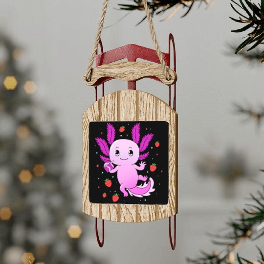 Pastel Gothic Aesthetic Axolotl Strawberry Milk Sled Ornaments