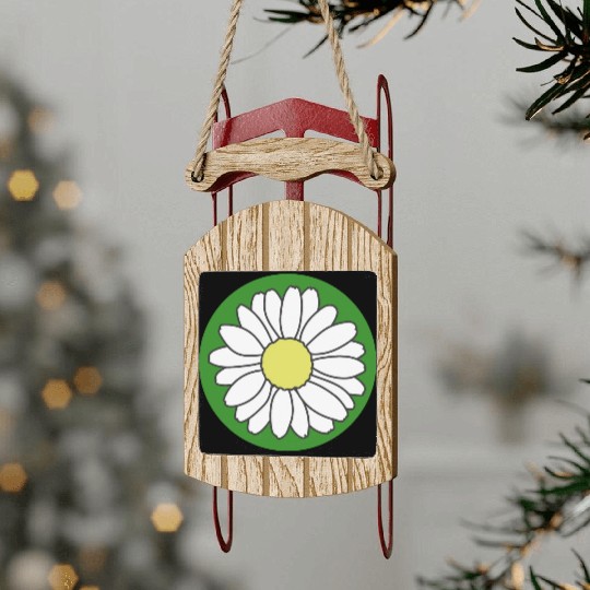 Cute flower in green circle Sled Ornaments
