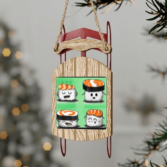 Happy Cheerful Sushi I Love Sushi Design Sled Ornaments