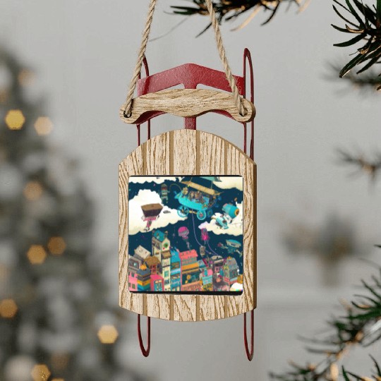 Paradise Cartoon Imagination Dream City Sled Ornaments