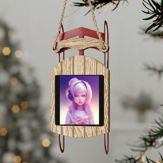 1# young girl gamer. Sled Ornaments