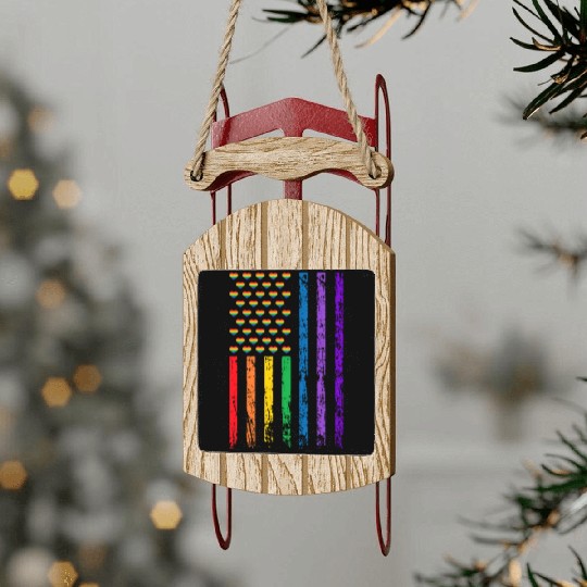 American Flag Rainbow Heart Decor LGBT Pride Month Sled Ornaments