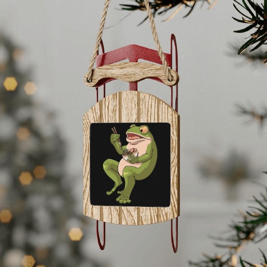 Toad Frog eating Ramen Soup Design for a Frog Sled Ornaments