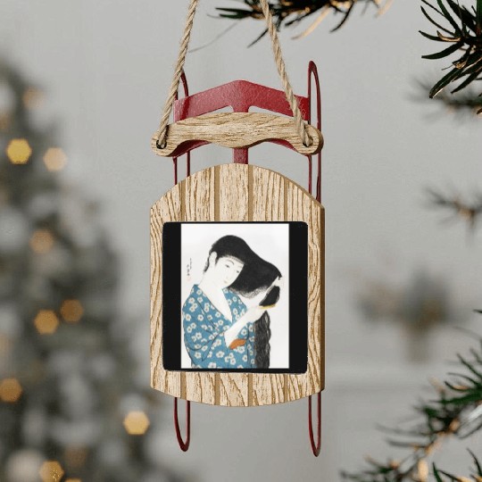 Japanese Woman Kimono Hair Ukiyoe art Sled Ornaments