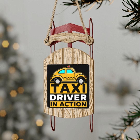 Taxi Driver In Action Taxicab Cab Driver Cabbie Sled Ornaments