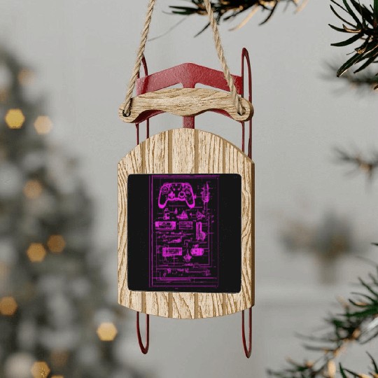 Neon Pink Video Game Controller Blueprint Sled Ornaments