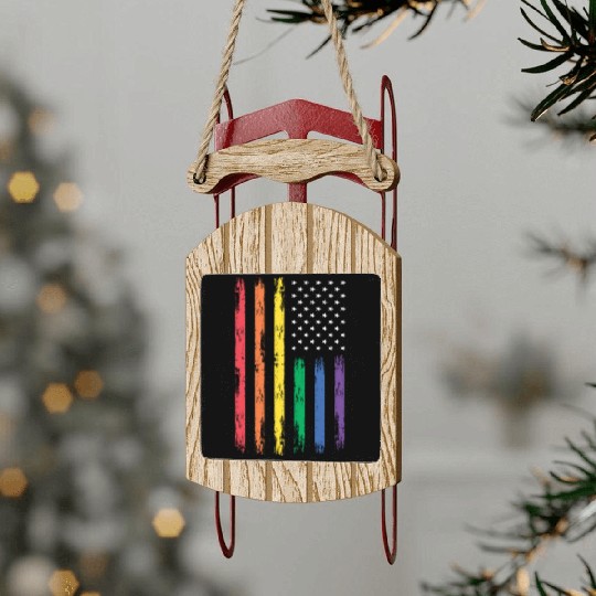 LGBTQ Patriotic Rainbow US Flag Sled Ornaments