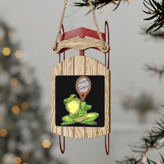Frog At Tennis With Tennis Racket Sled Ornaments