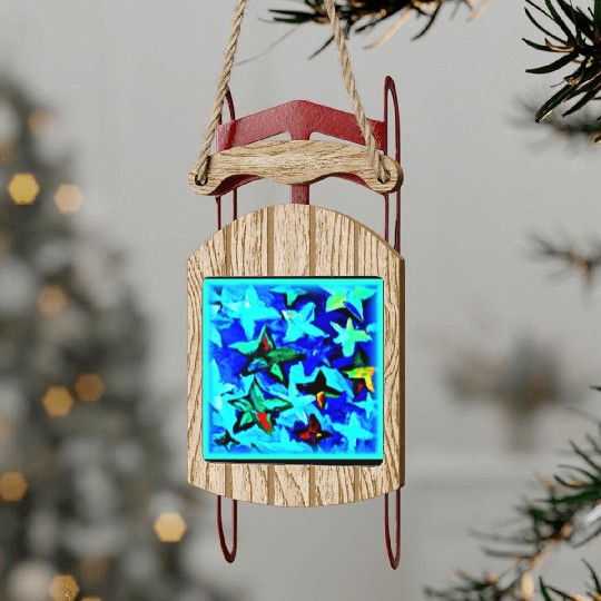 Blue Starry Night Sky Painting. Buy Now Sled Ornaments