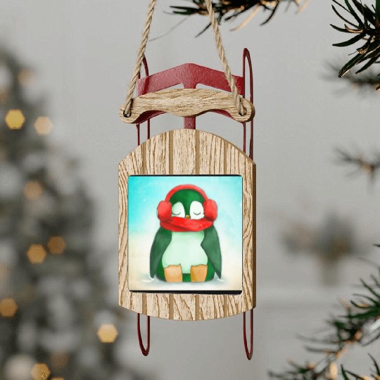 Sleepy Penguin Taking a Nap Sled Ornaments