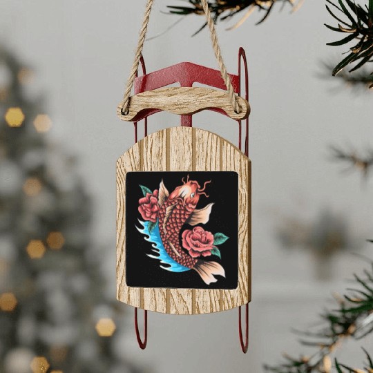 Koi Fish and Roses Sled Ornaments