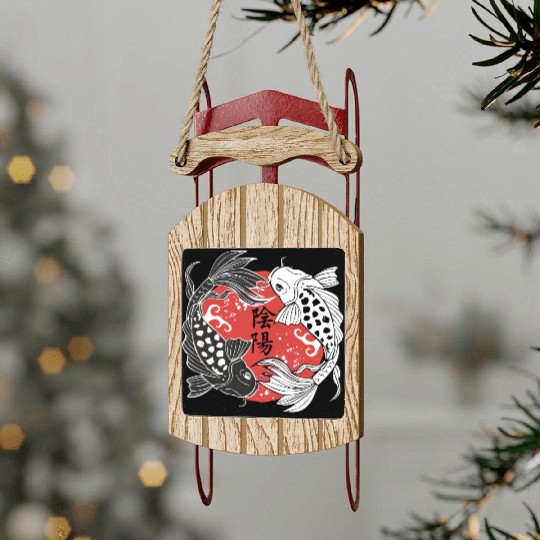 Koi Fish Yin and Yang Koi Fish Lover Gift Sled Ornaments