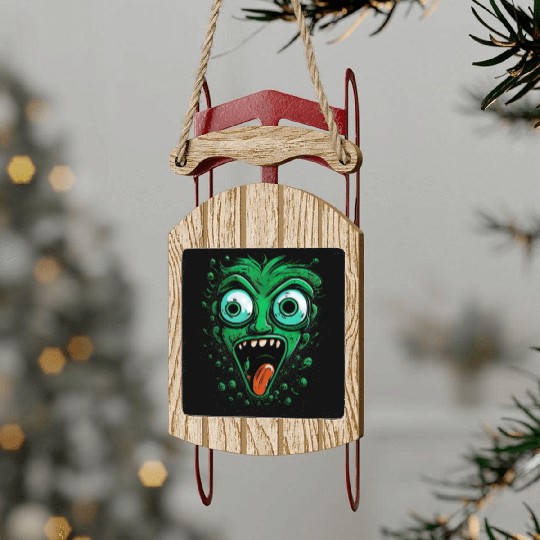 Funny Green Crazy Face Eyes Game Gaming Sled Ornaments