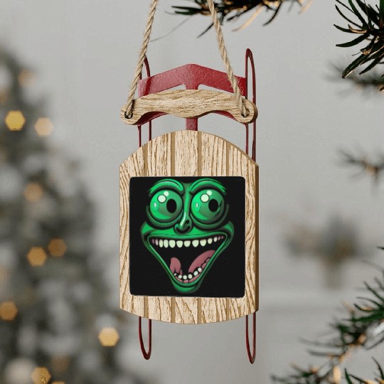 Funny Green Crazy Face Eyes Game Gaming Sled Ornaments