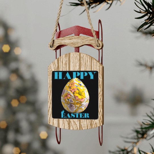 Happy Easter Egg Design with Floral Elements Sled Ornaments
