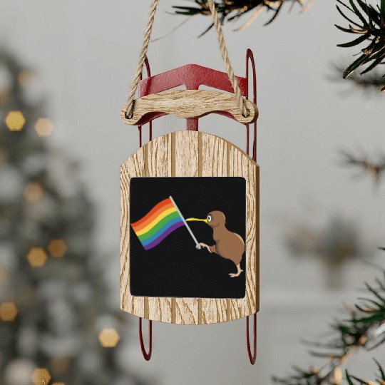 Rainbow Kiwi Pride Sled Ornaments