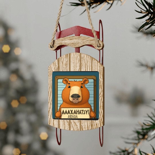 Capybara Mugshot Outlaw: Wanted for 93 Felonies Na Sled Ornaments