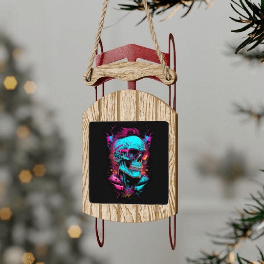 Hipster retro 80s skull neon trend punk metal rock Sled Ornaments