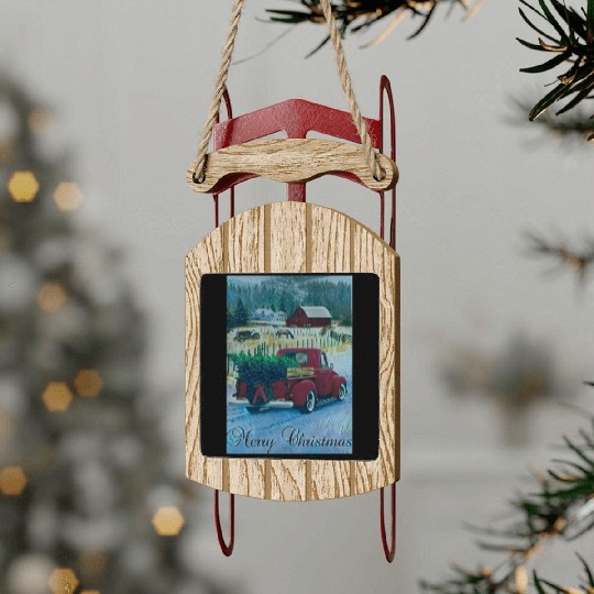 Merry Christmas Truck Sled Ornaments